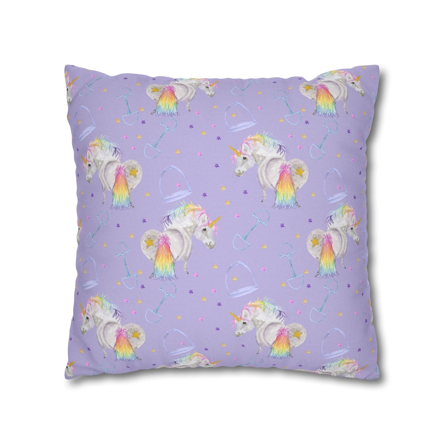 Adorable Little Unicorn Print - lavender Spun Polyester Square Pillowcase