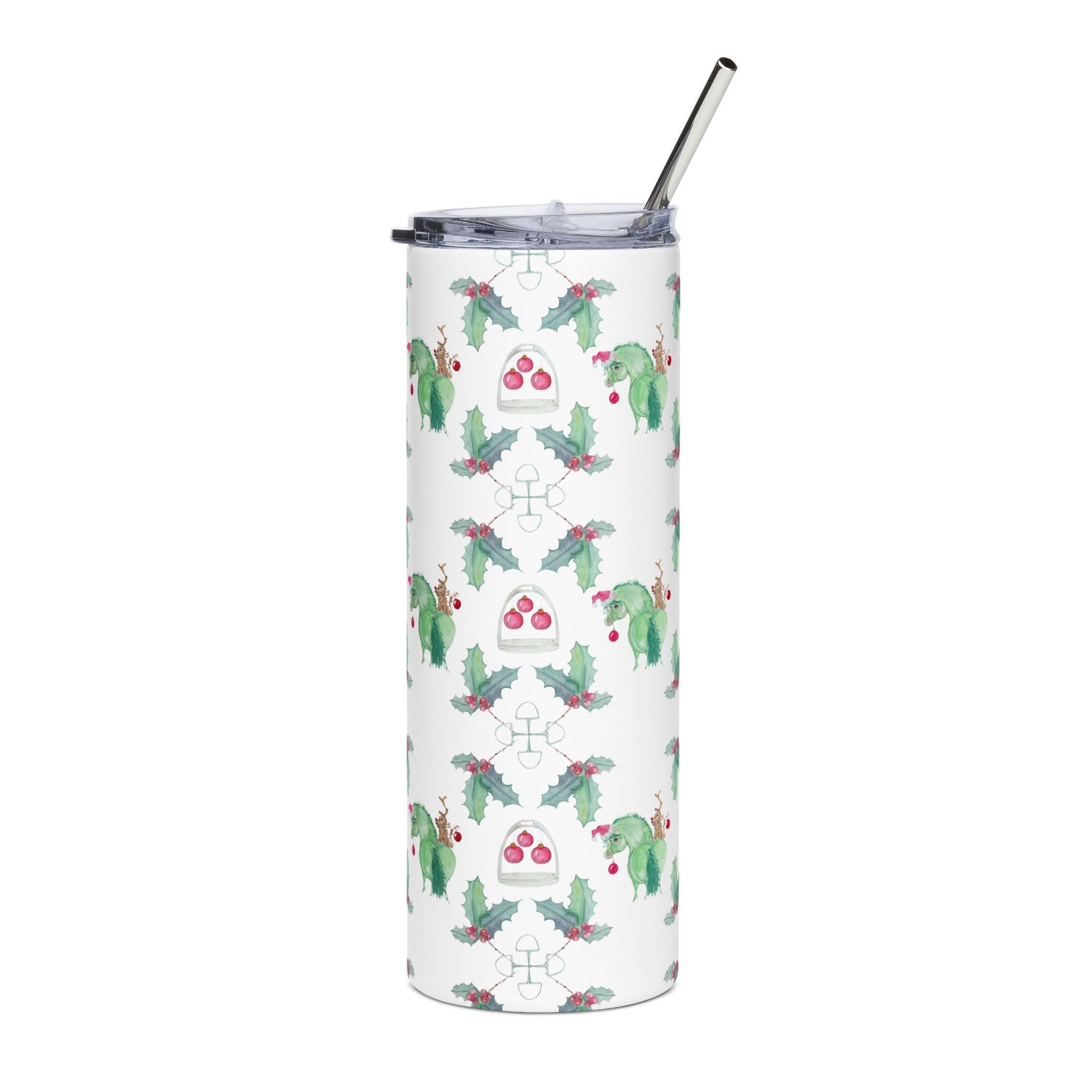 Green with Christmas  Chubby pony - Equestrian 20 oz Stainless Steel Tumbler