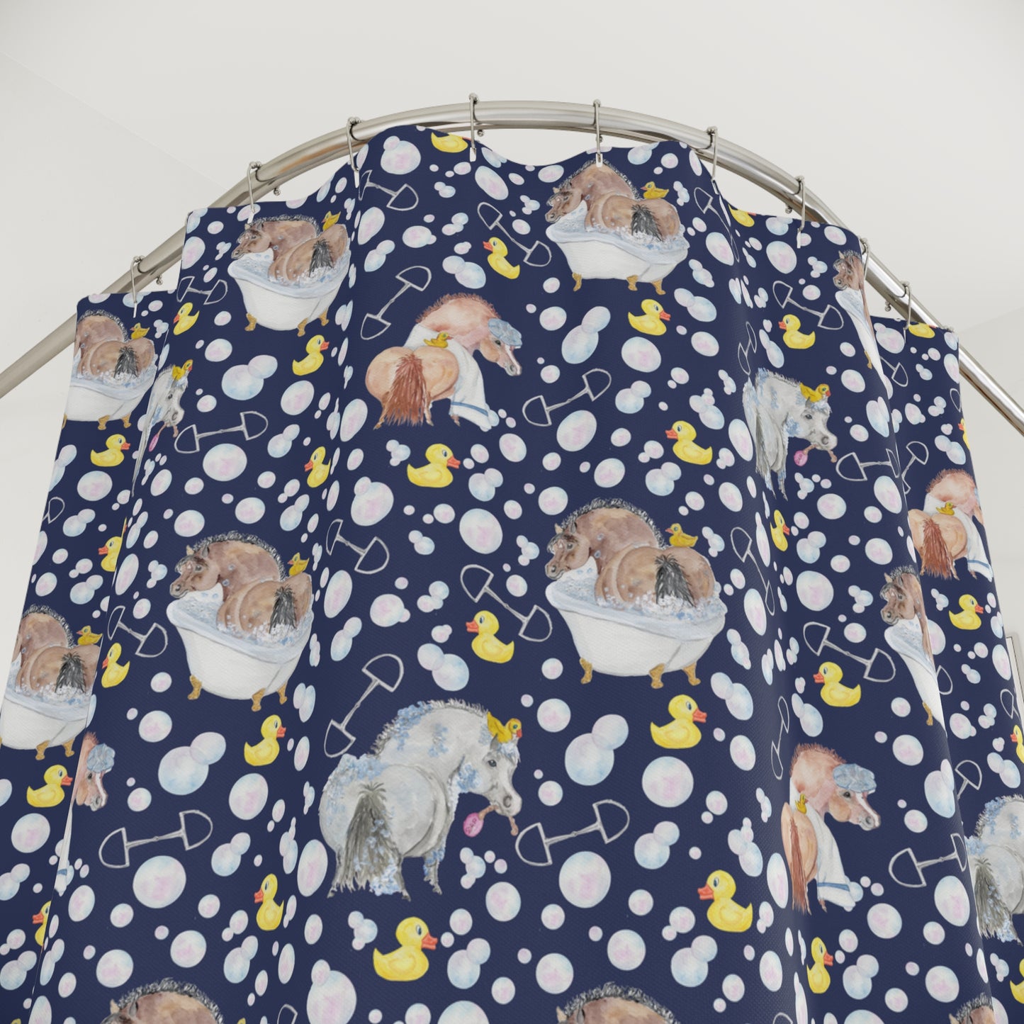 Adorable Ponies Double Bubbles Shower Curtain - Navy