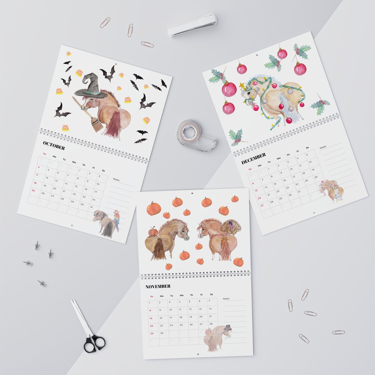 Adorable Ponies 2026 Wall Calendar — 12-Month Illustrated Planner