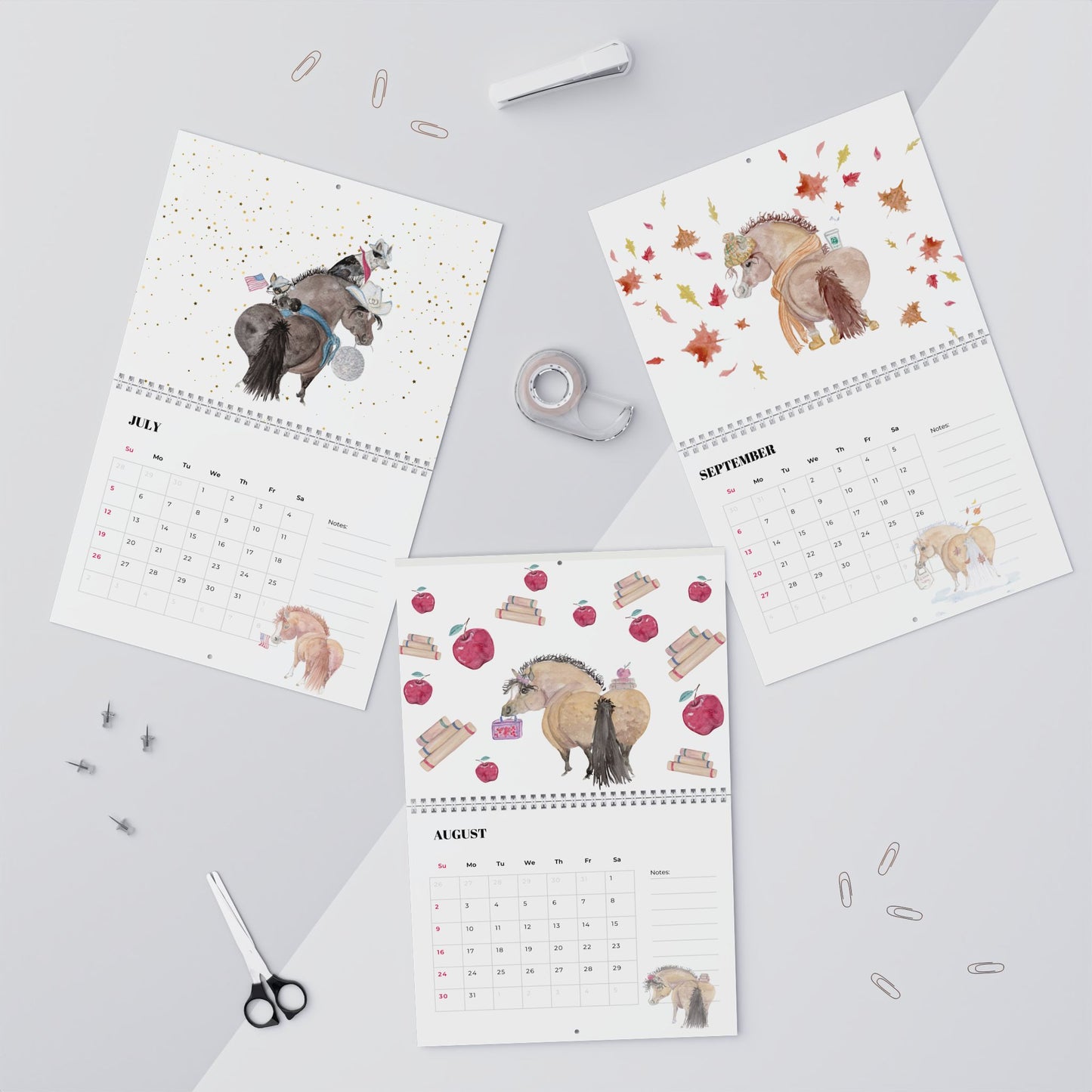 Adorable Ponies 2026 Wall Calendar — 12-Month Illustrated Planner