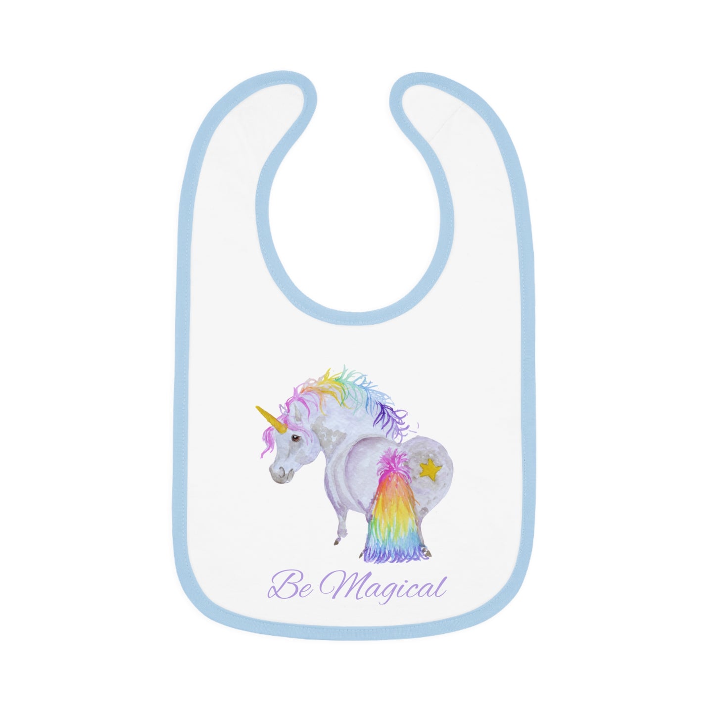 Unicorn 'Be Magical' Baby Bib — Contrast Trim Jersey Bib
