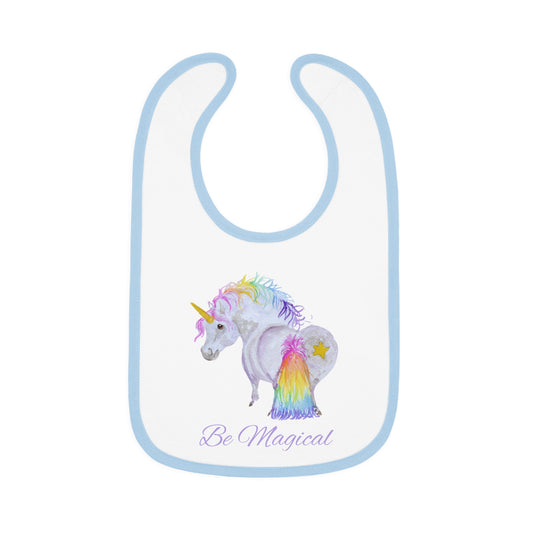 Unicorn 'Be Magical' Baby Bib — Contrast Trim Jersey Bib