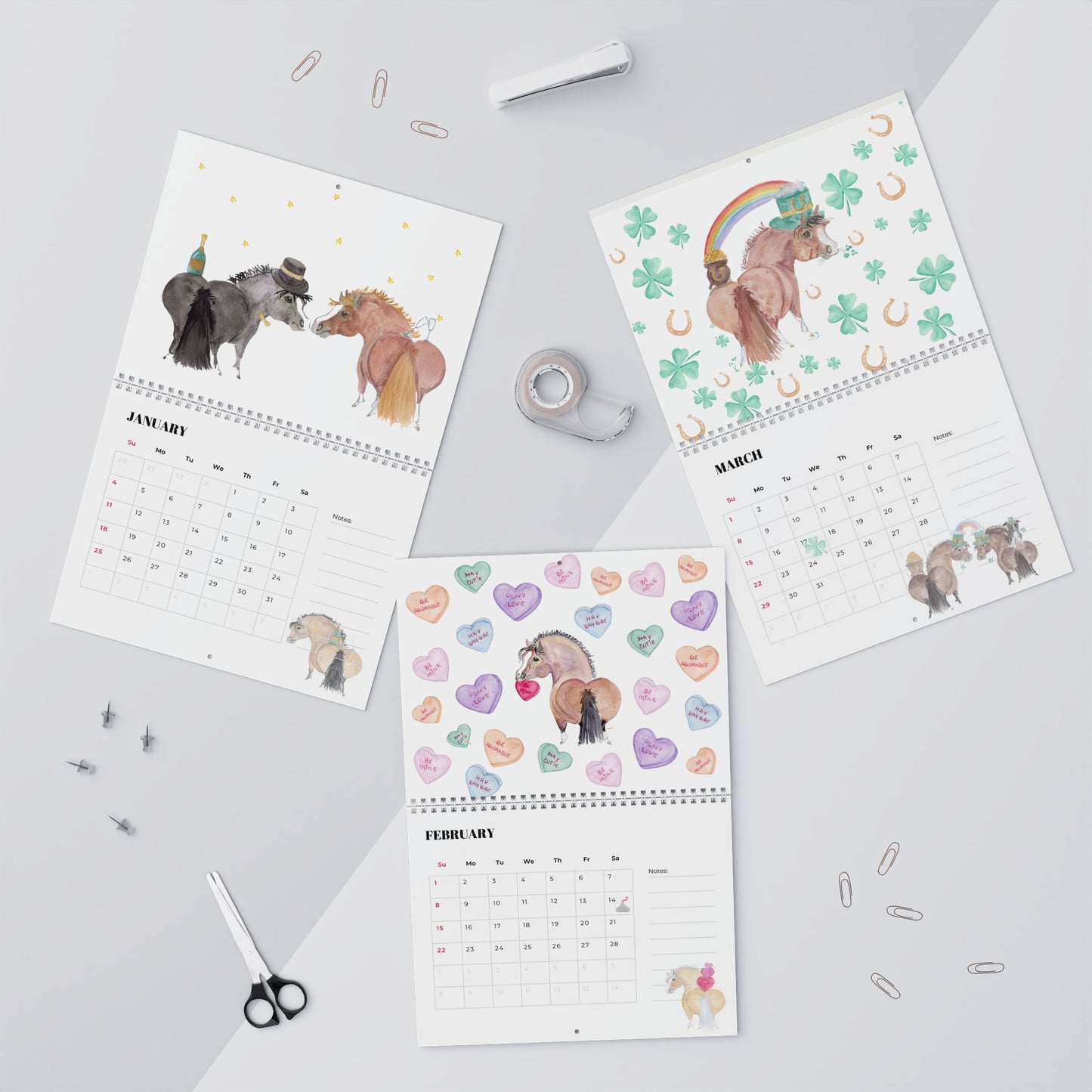 Adorable Ponies 2026 Wall Calendar — 12-Month Illustrated Planner