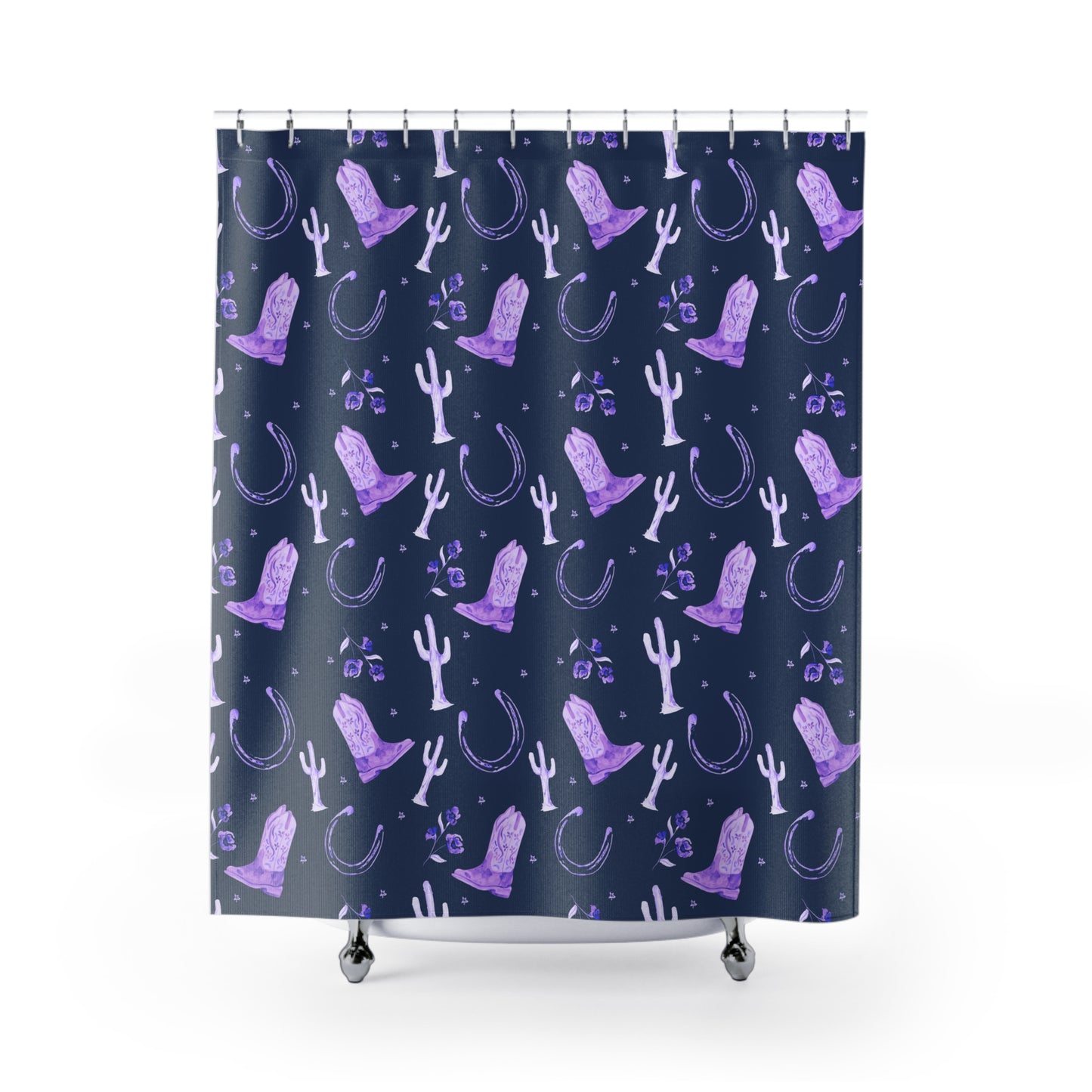 Lucky Boots Shower Curtains - Lavender and Navy