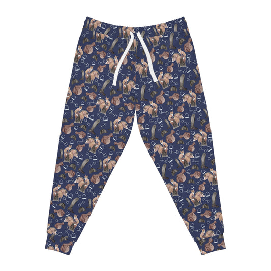 Adorable Fox and Pony Print Athletic Joggers - Navy (AOP)