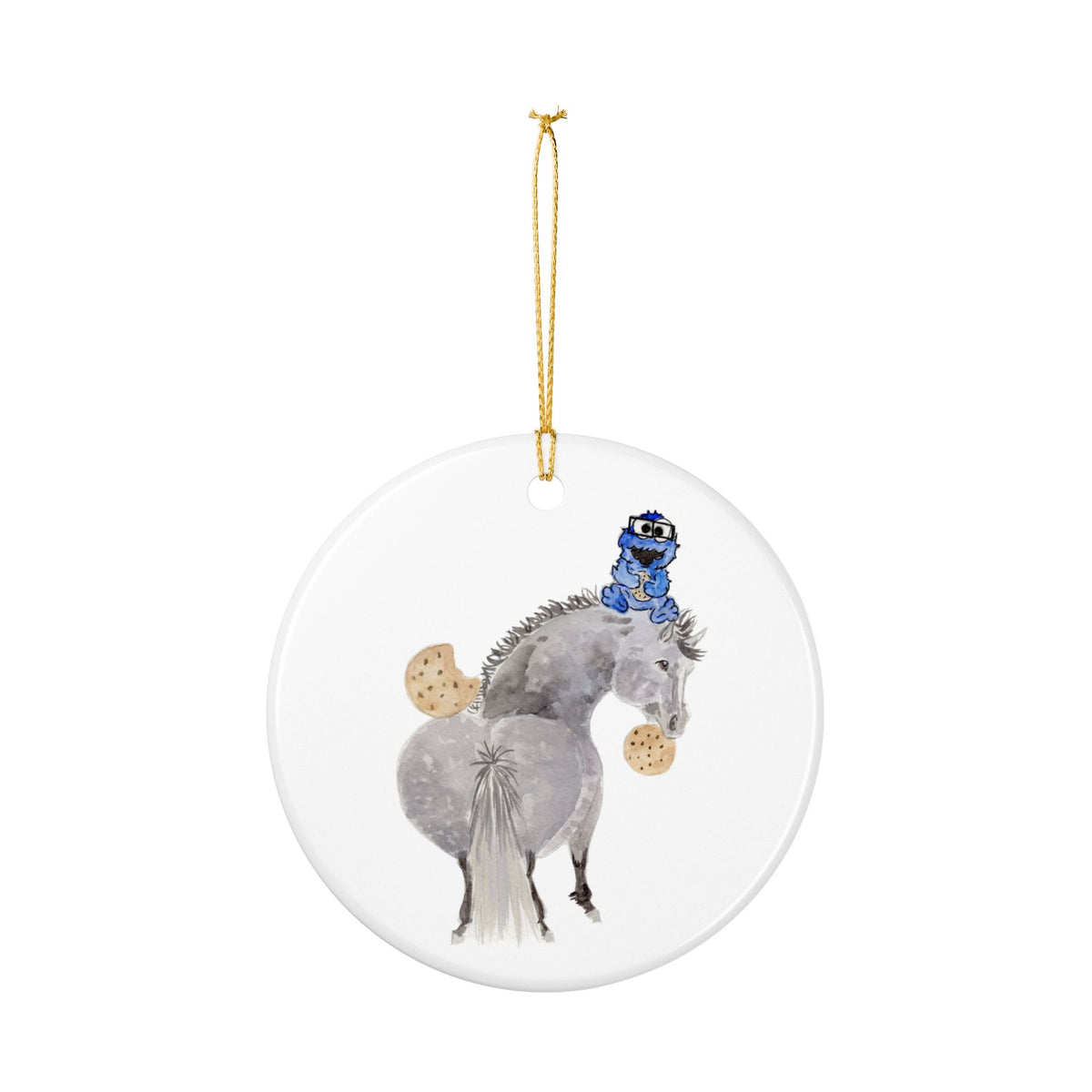 Dragon Tail Cookie Monster Ceramic Ornament — Cute Black Pony Holiday Decoration
