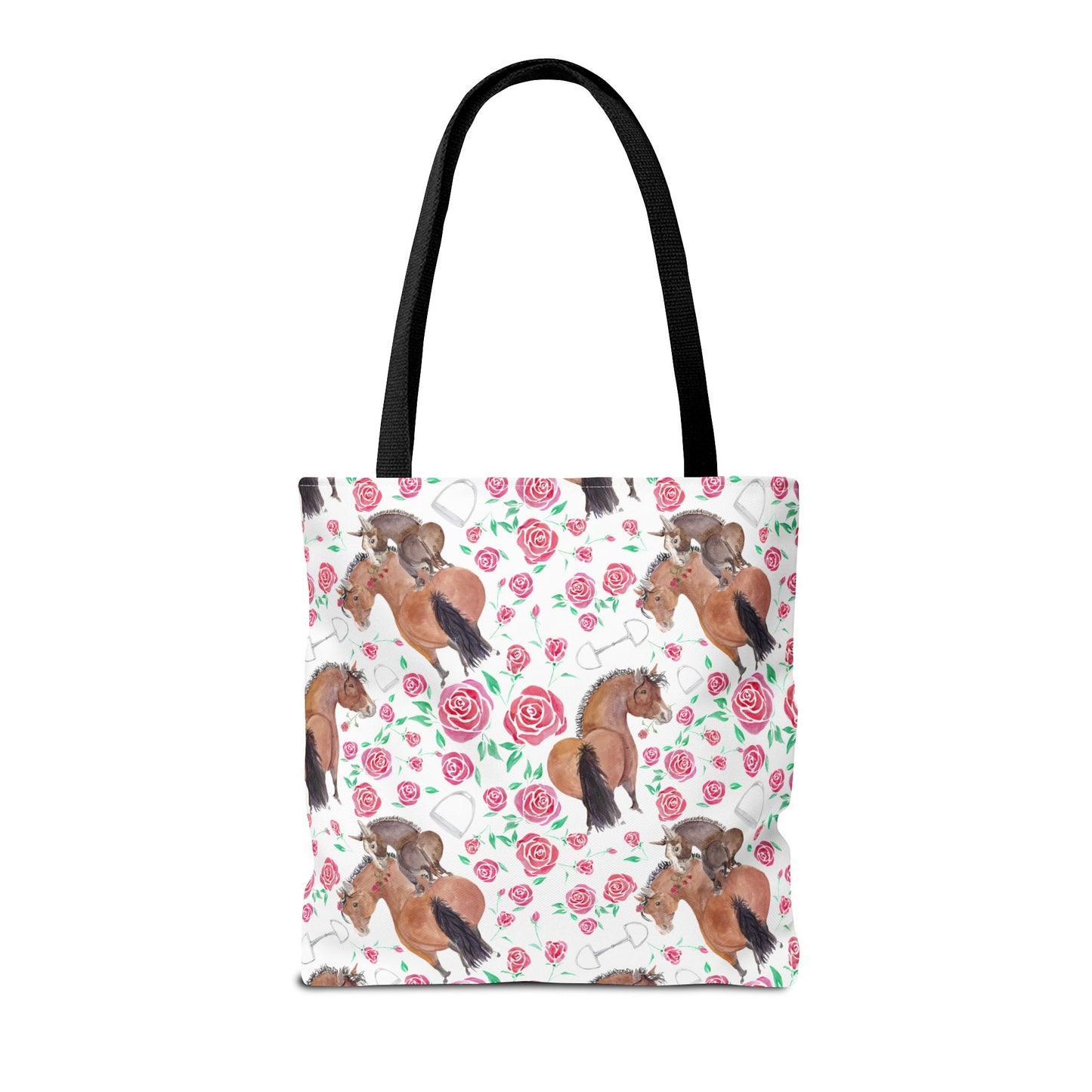 Adorable little Rose and Rico Print Tote Bag - Whimsical Equestrian Design- white
