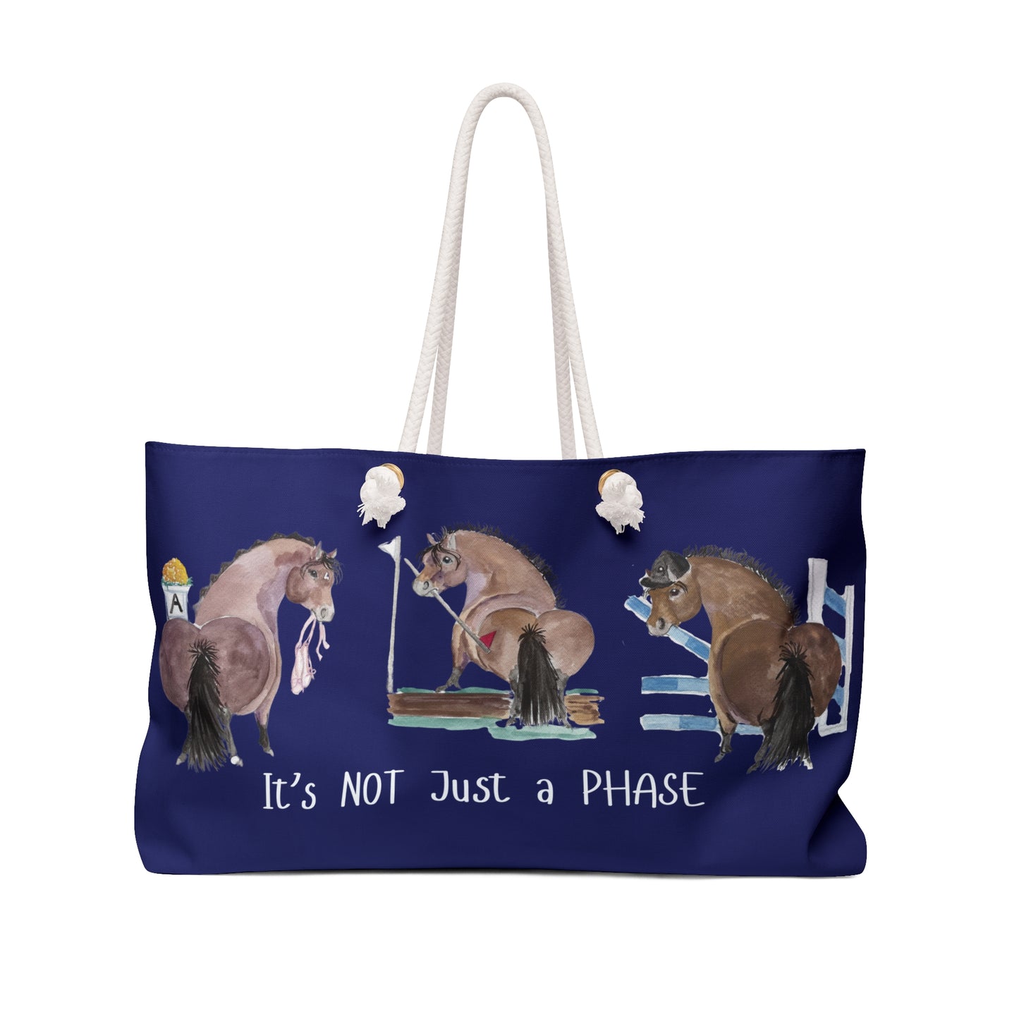 Equestrian Weekender Bag -Adorable  "It's NOT Just a PHASE" - Stylish Travel Tote for Horse Lovers- navy