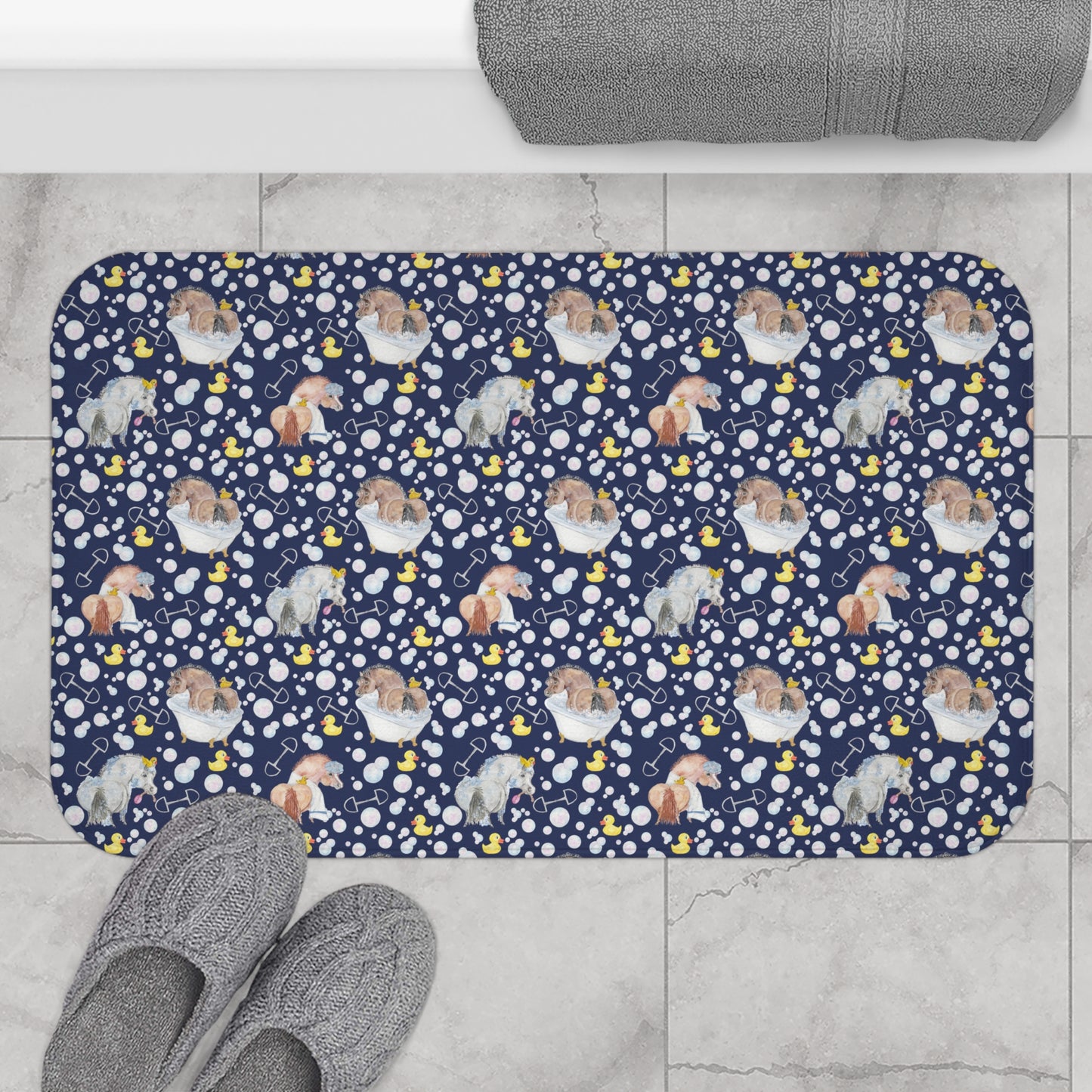 Adorable Ponies Double Bubble- Navy  Bath Mat