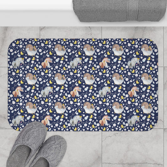 Adorable Ponies Double Bubble- Navy  Bath Mat