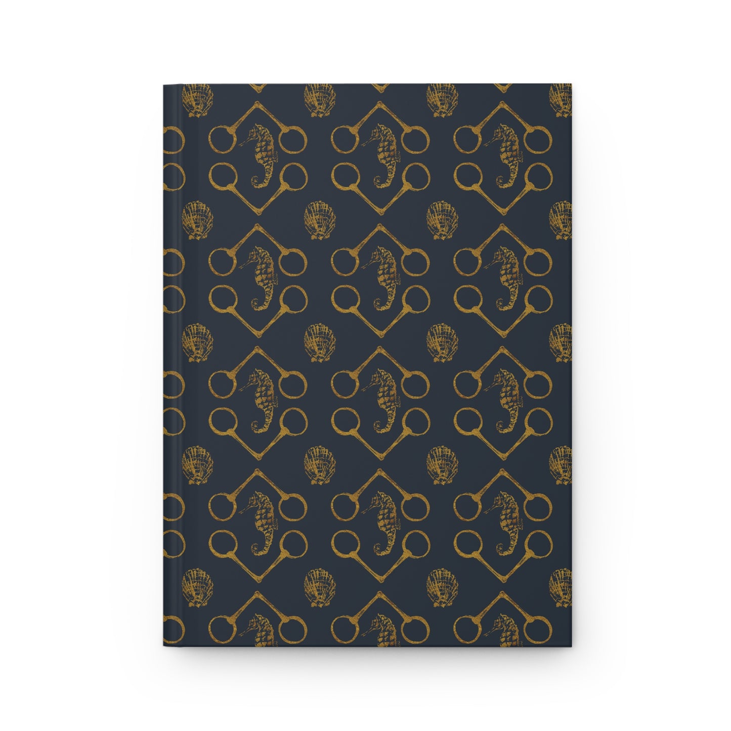 Sea horse and Bits Navy and gold Hardcover Journal Matte