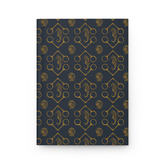 Sea horse and Bits Navy and gold Hardcover Journal Matte