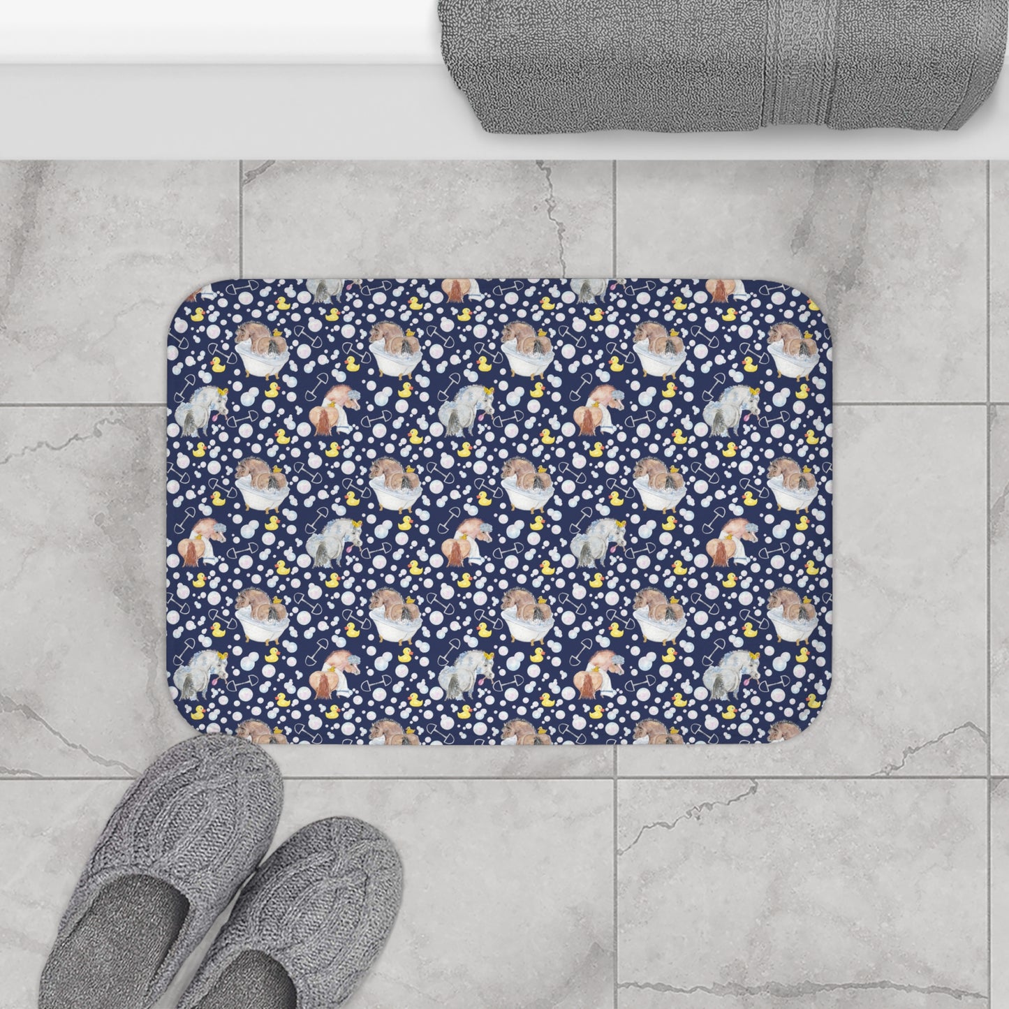 Adorable Ponies Double Bubble- Navy  Bath Mat