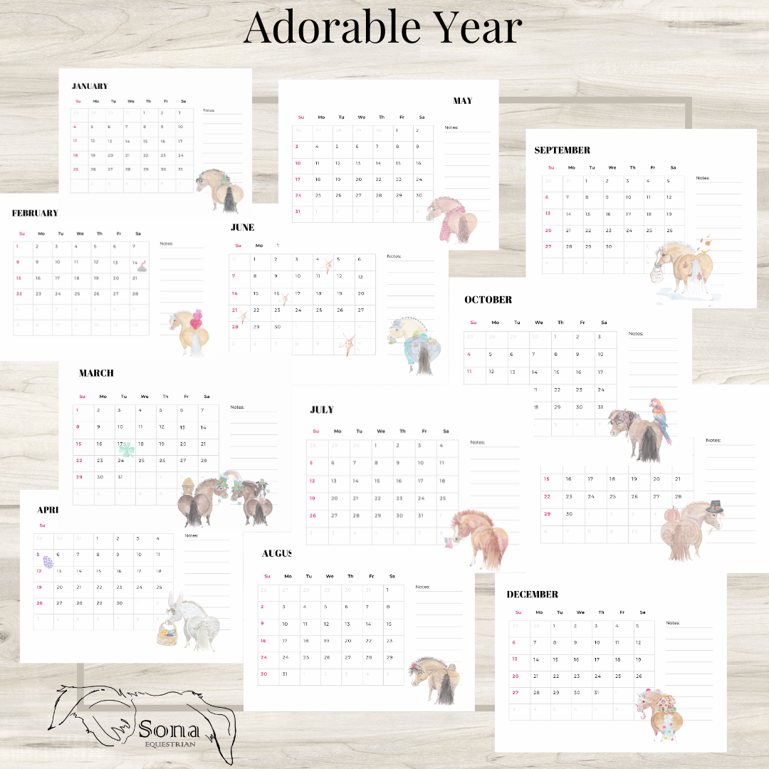 Adorable Ponies 2026 Calendar - Digital Download version