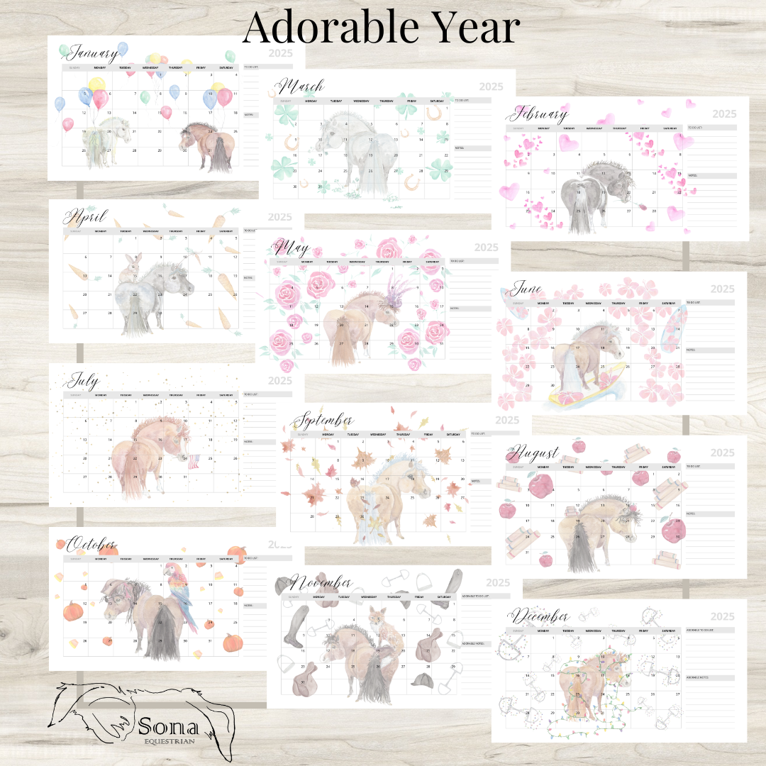 Adorable Ponies 2025 12-Month Calendar- Digital Download