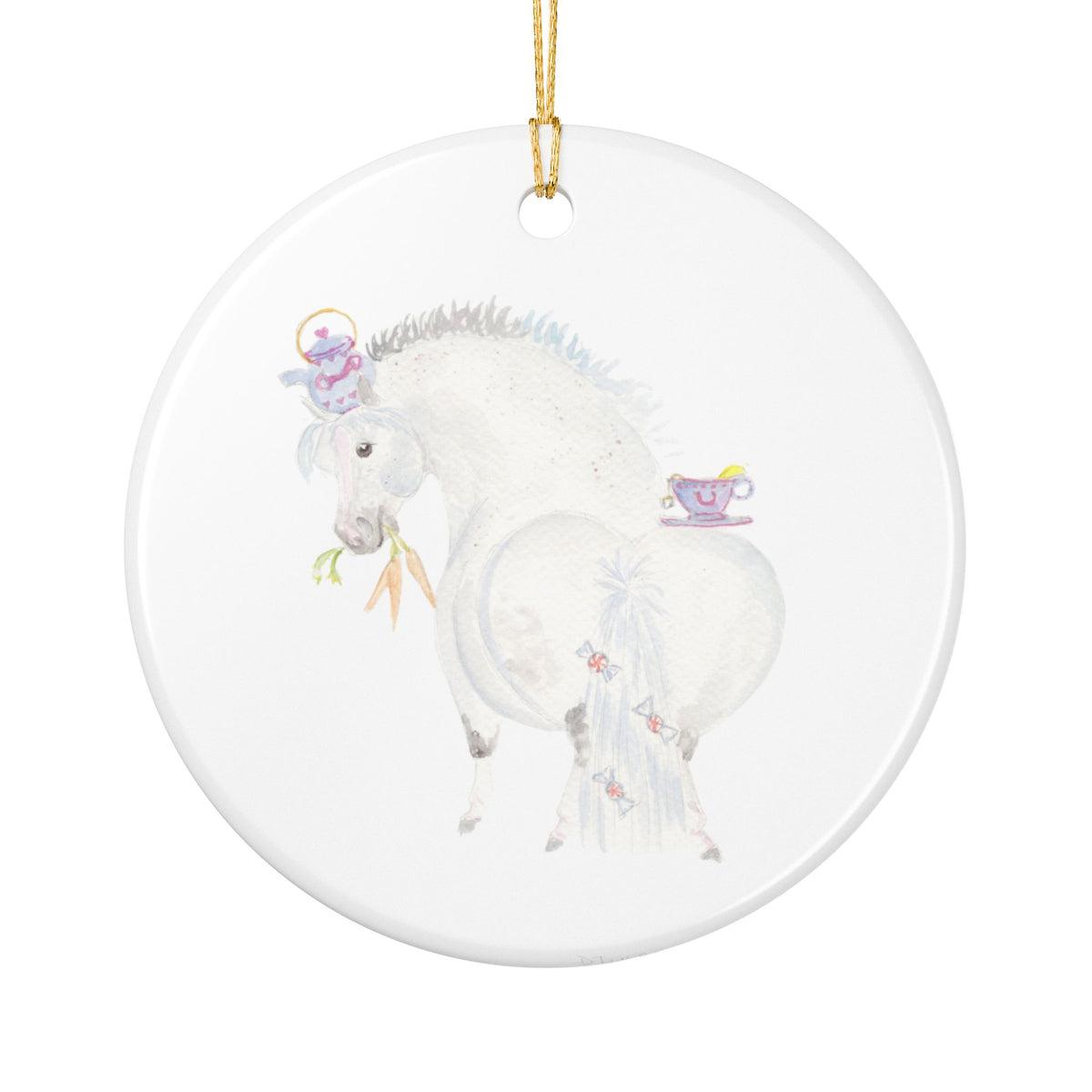 Finn Tea Party Ceramic Ornament — Cute Black Pony Holiday Decoration