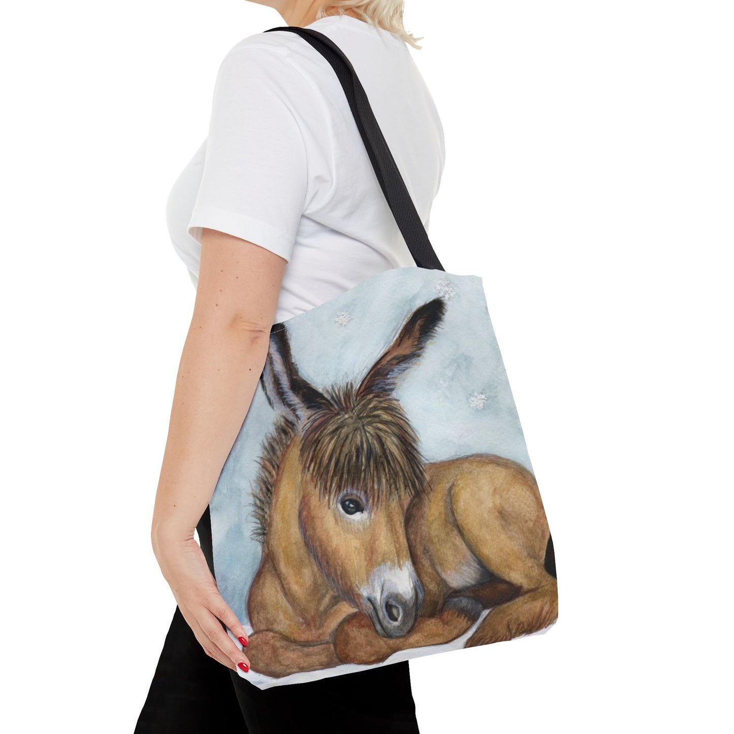 Snow flake donkey napTote Bag - Whimsical Equestrian Design