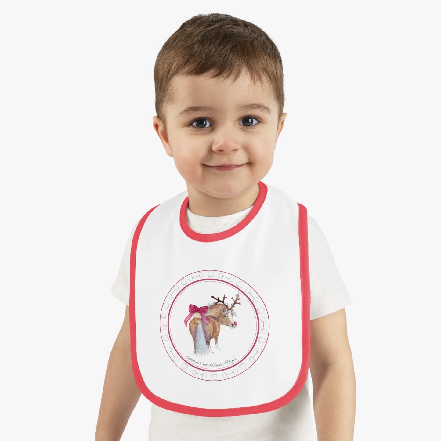 Adorable Holiday helper Baby Bib  — Soft Contrast Trim Feeding Bib
