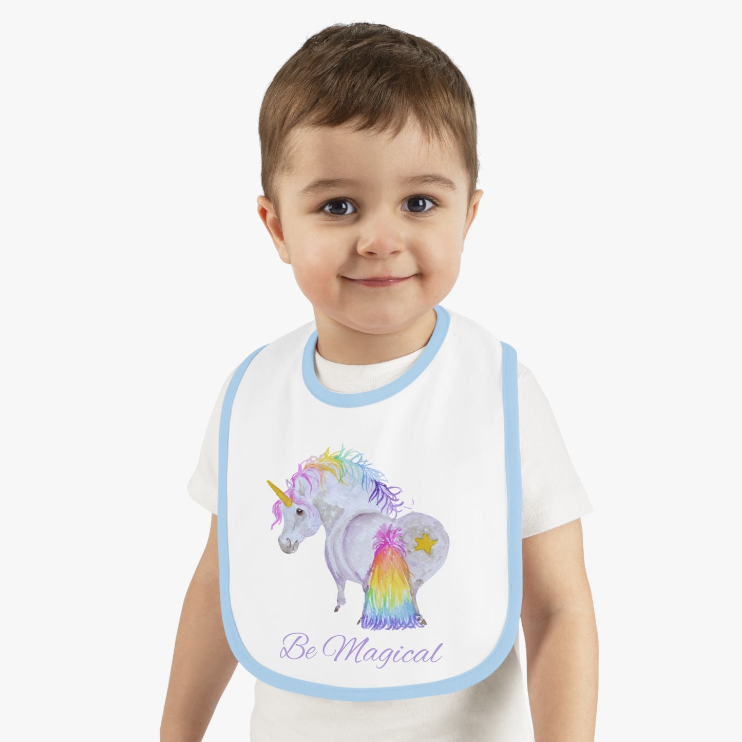 Unicorn 'Be Magical' Baby Bib — Contrast Trim Jersey Bib