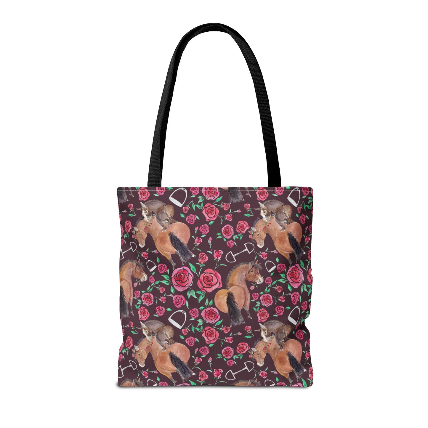 Adorable little Rose and Rico Print Tote Bag - Whimsical Equestrian Design- Brown