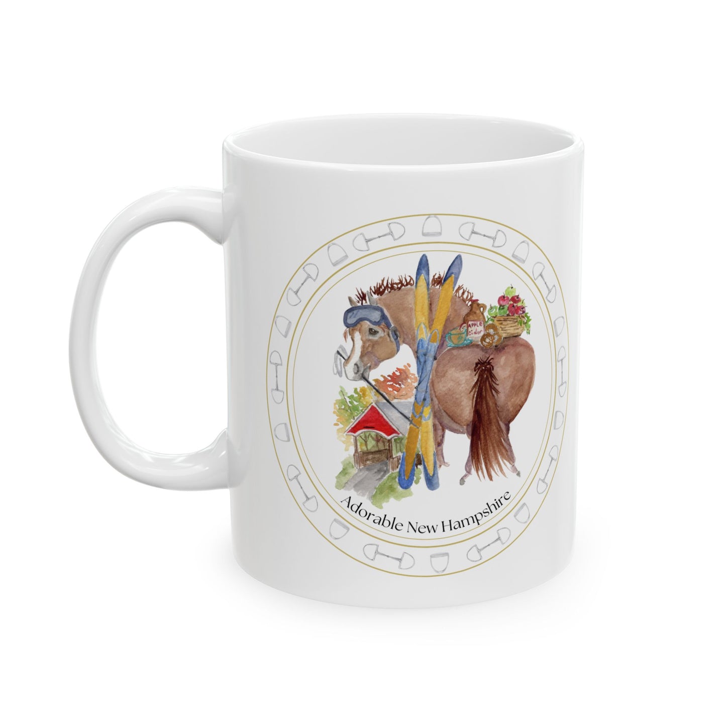 Adorable New Hampshire Ceramic Mug — 'He's Ready for the Slopes' Fall & Cider Design