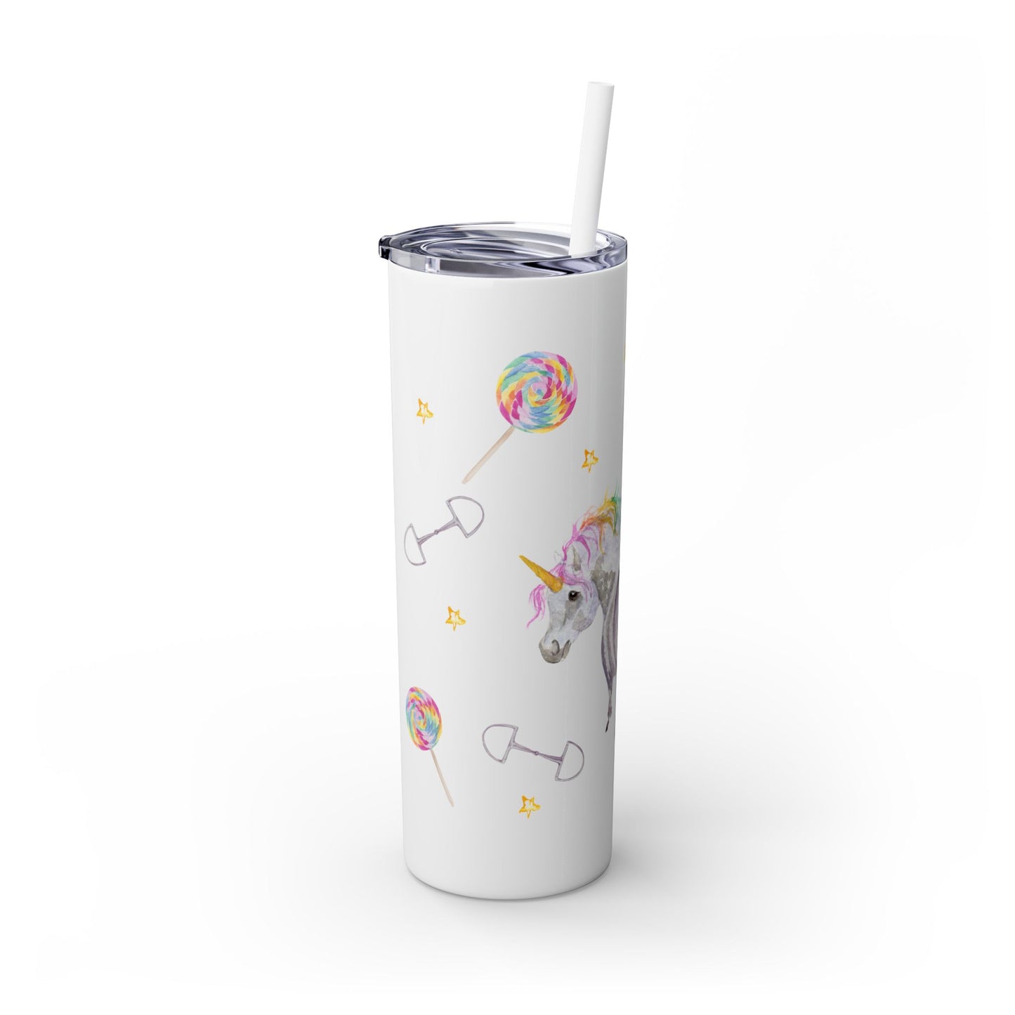 Adorable Little Rainbow Unicorn   Skinny Tumbler with Straw, 20oz