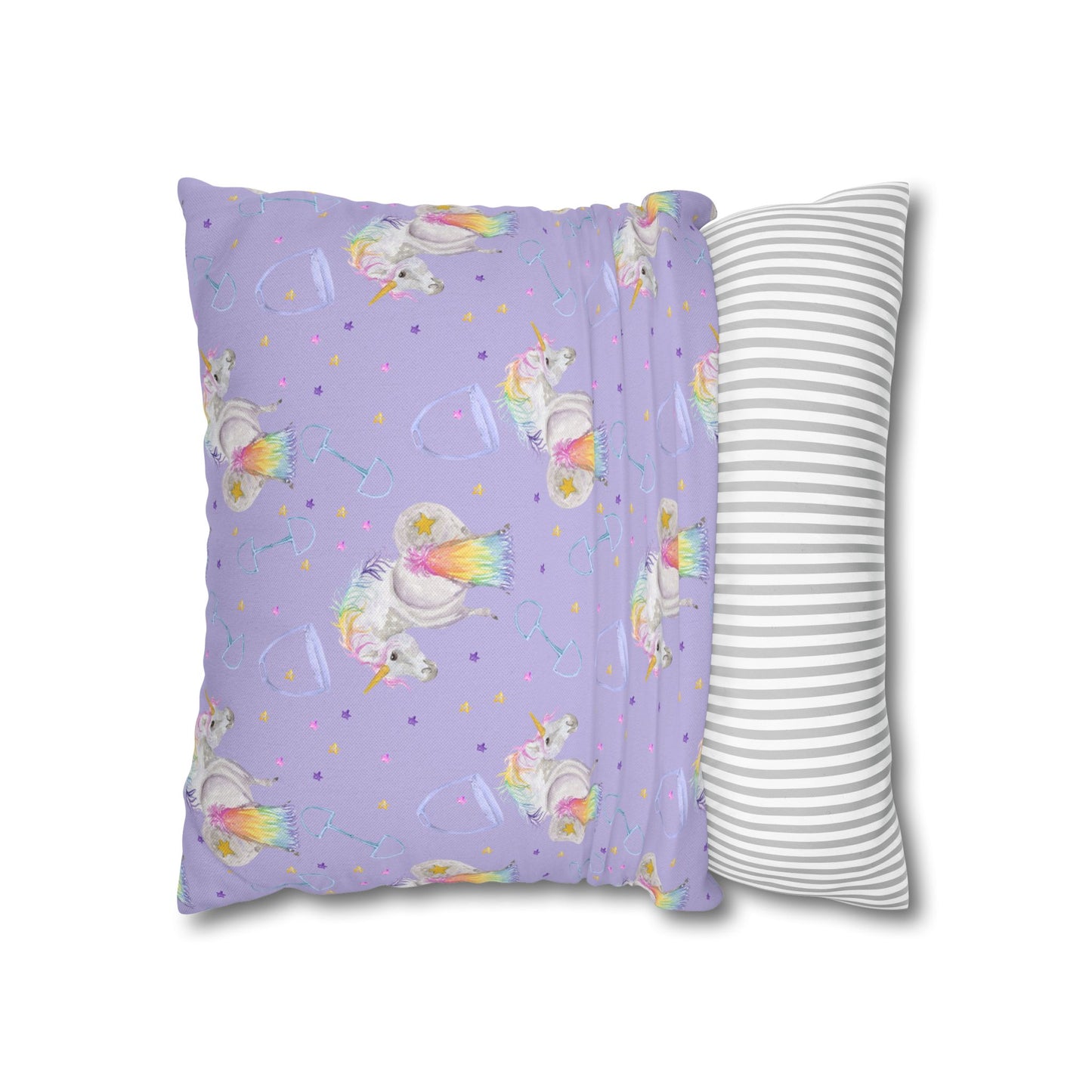 Adorable Little Unicorn Print - lavender Spun Polyester Square Pillowcase