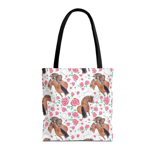 Adorable little Rose and Rico Print Tote Bag - Whimsical Equestrian Design- white