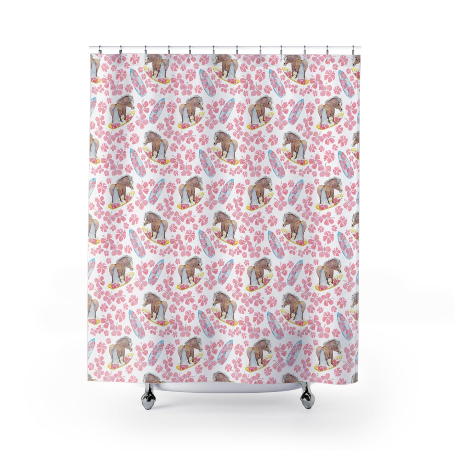 Adorable Little Surfer Ponies Shower Curtain