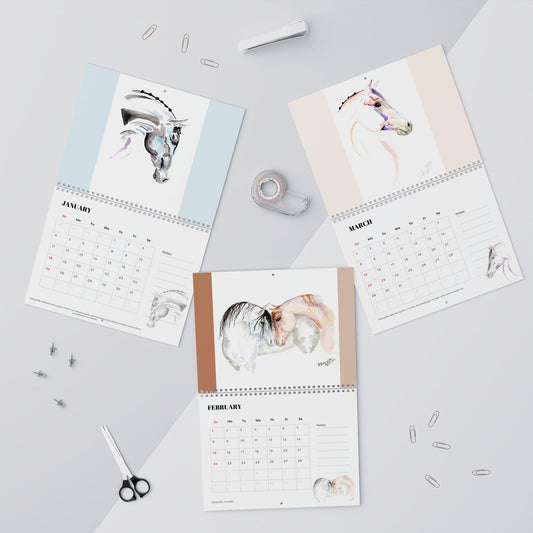 Equestrian Watercolor Wall Calendar – 12-Month Horse Art Calendar with Notes