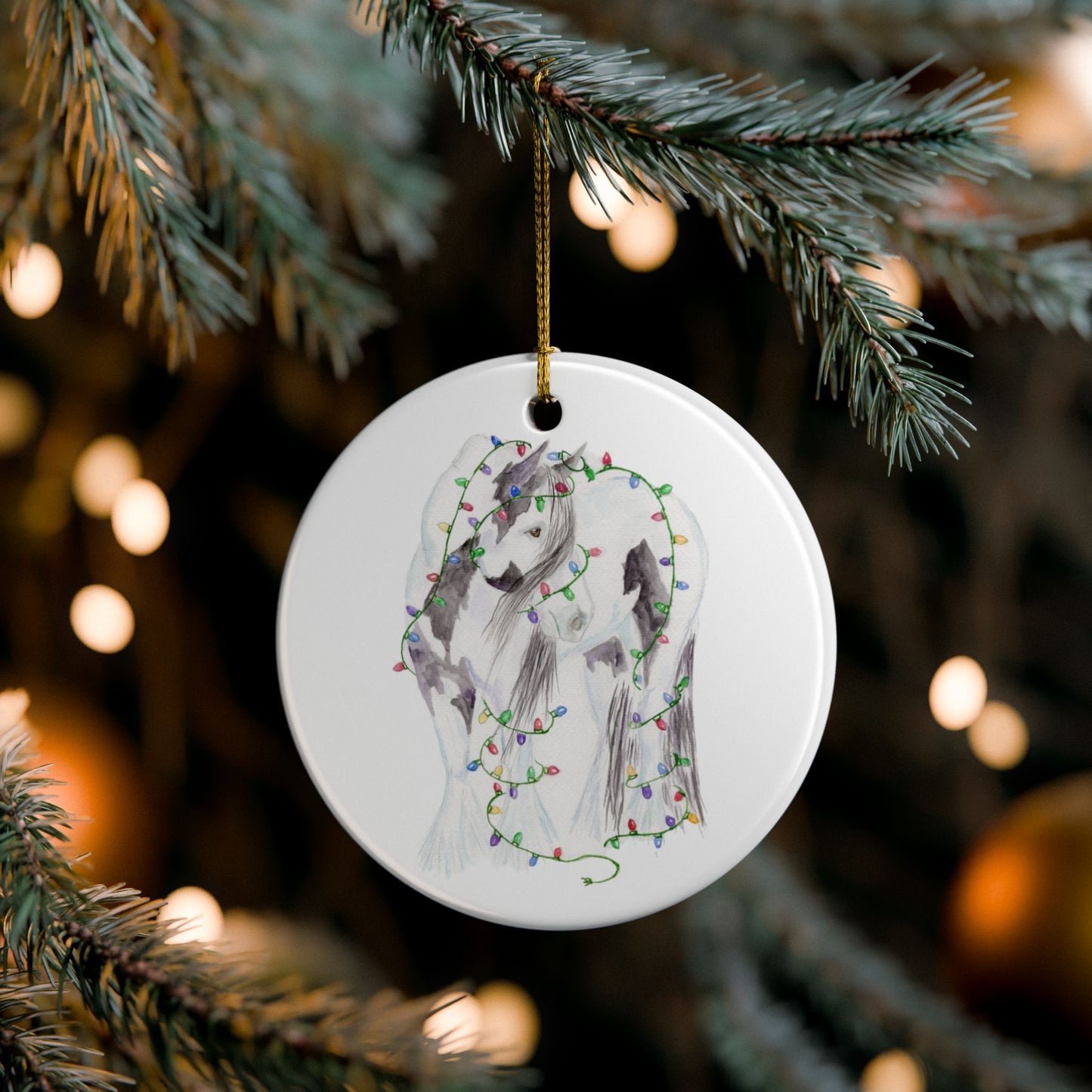 Gypsy Vanner Christmas Lights Ornament