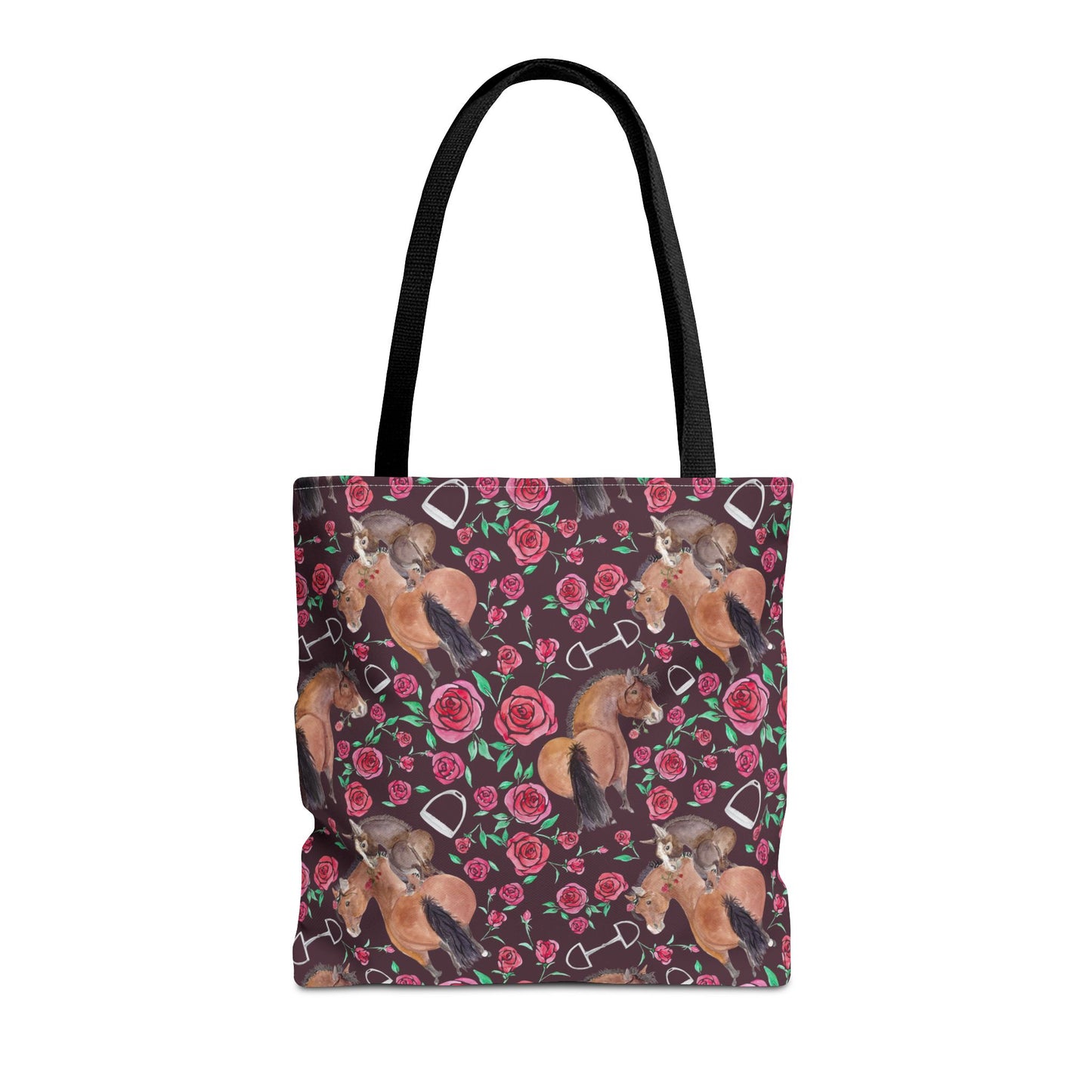 Adorable little Rose and Rico Print Tote Bag - Whimsical Equestrian Design- Brown