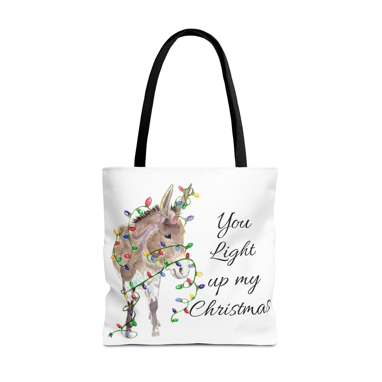 You Light Up My Christmas — Donkey Watercolor Tote Bag