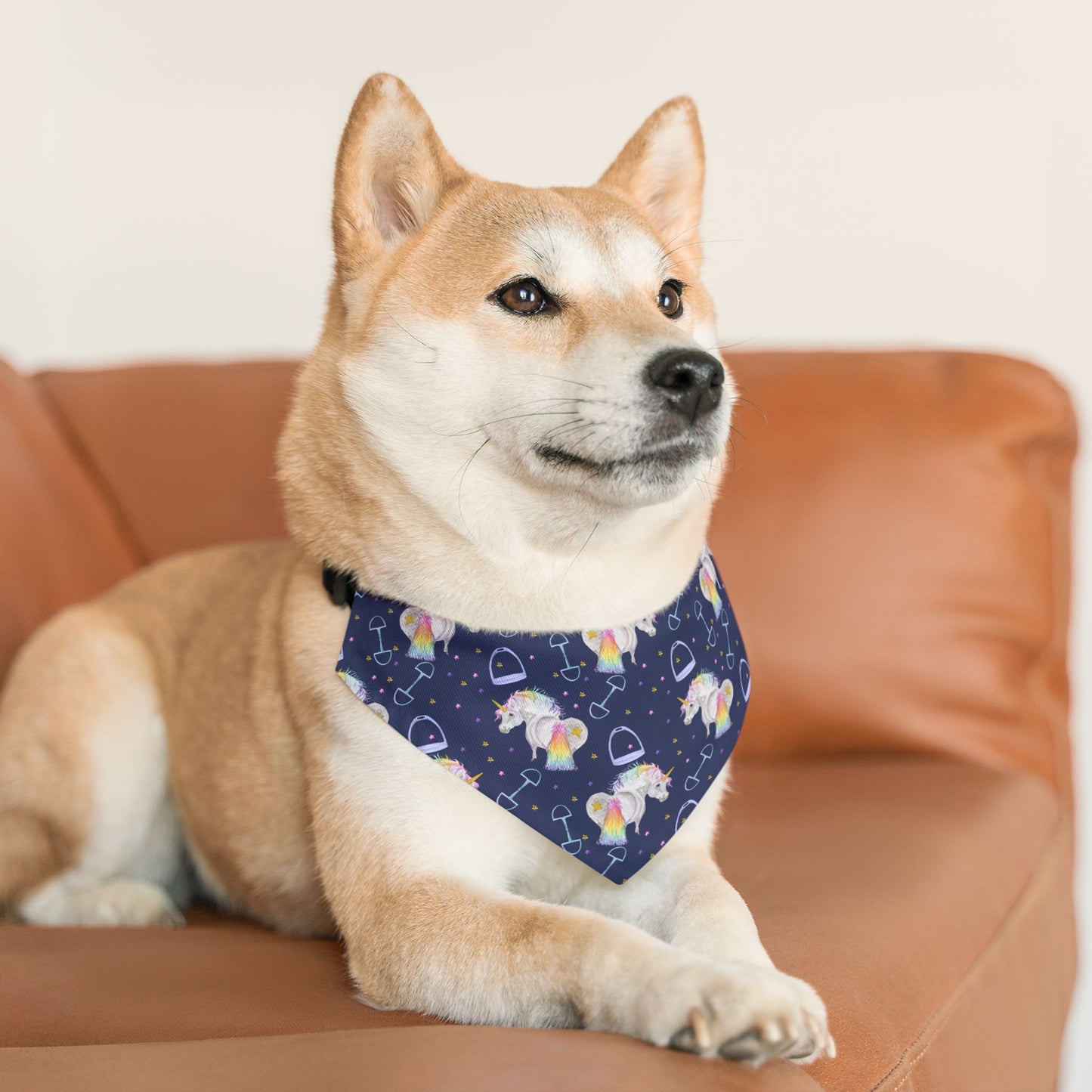 Adorable Pony Unicorn Print - navy Pet Bandana Collar