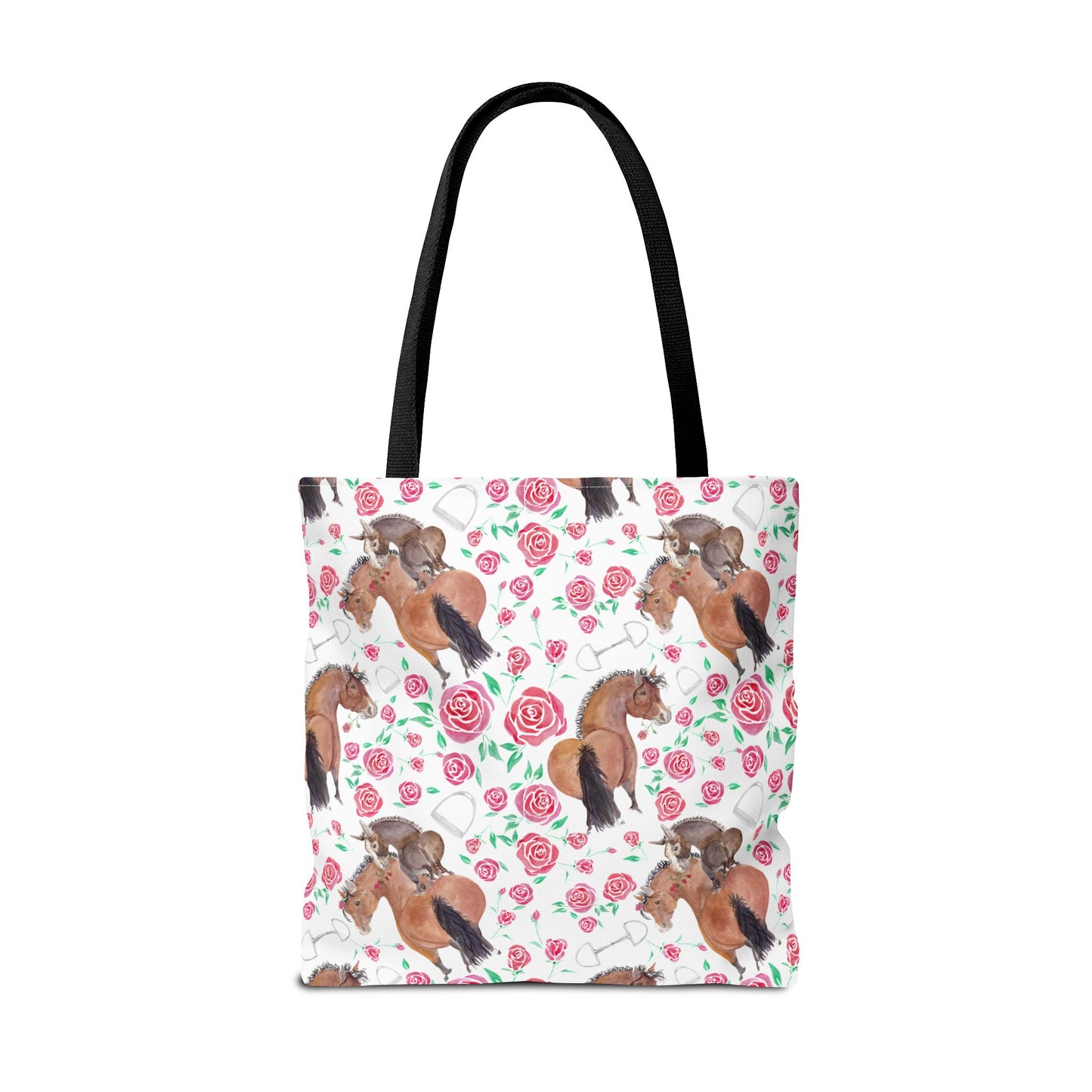 Adorable little Rose and Rico Print Tote Bag - Whimsical Equestrian Design- white