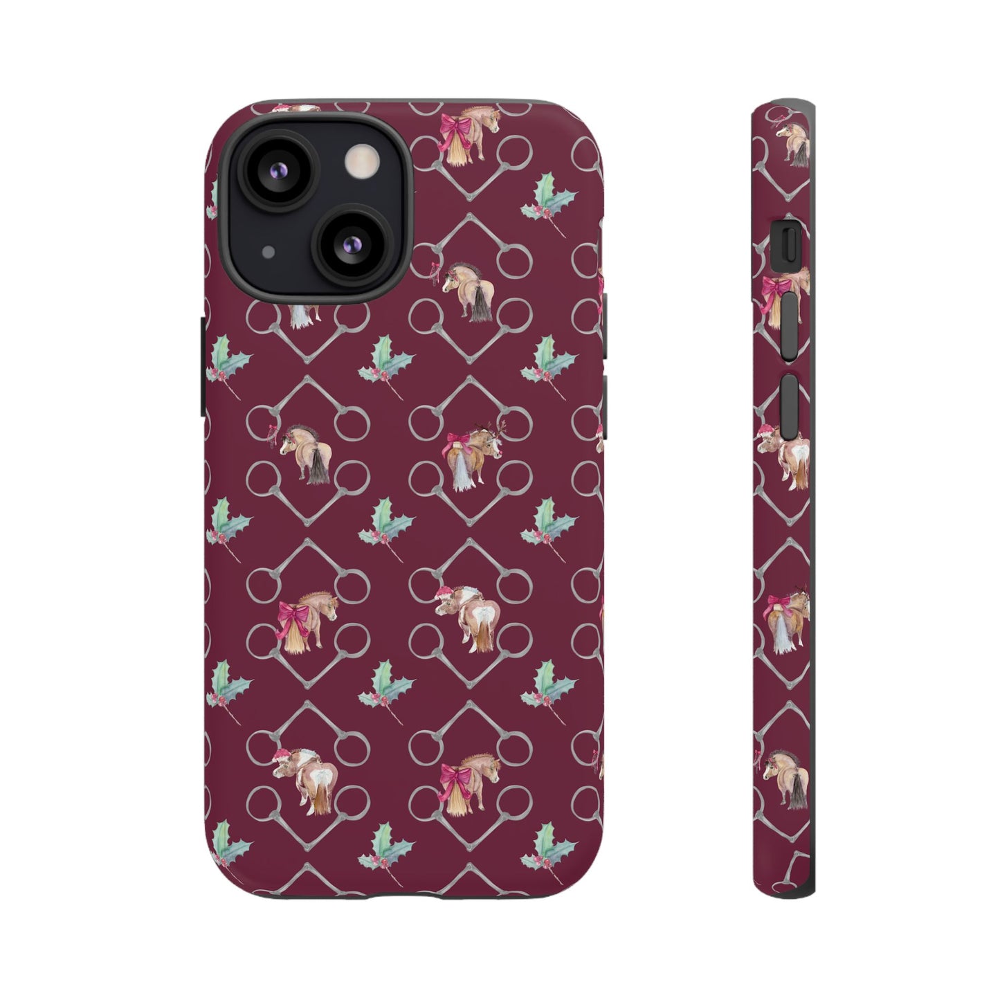 Adorable Little Ponies and Holly in Burgundy Tough Phone Case