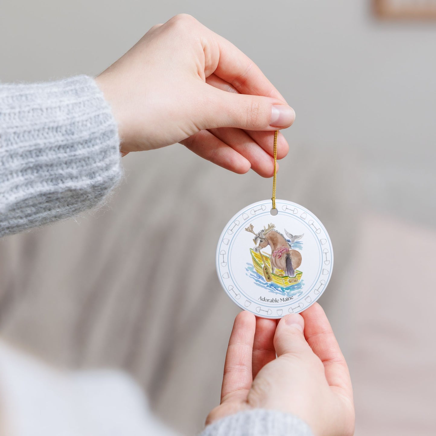 Adorable Maine Ceramic Ornaments, Custom Holiday Decor, 2-Sided Christmas Ornament, Unique Gift, Home Decoration, Keepsake