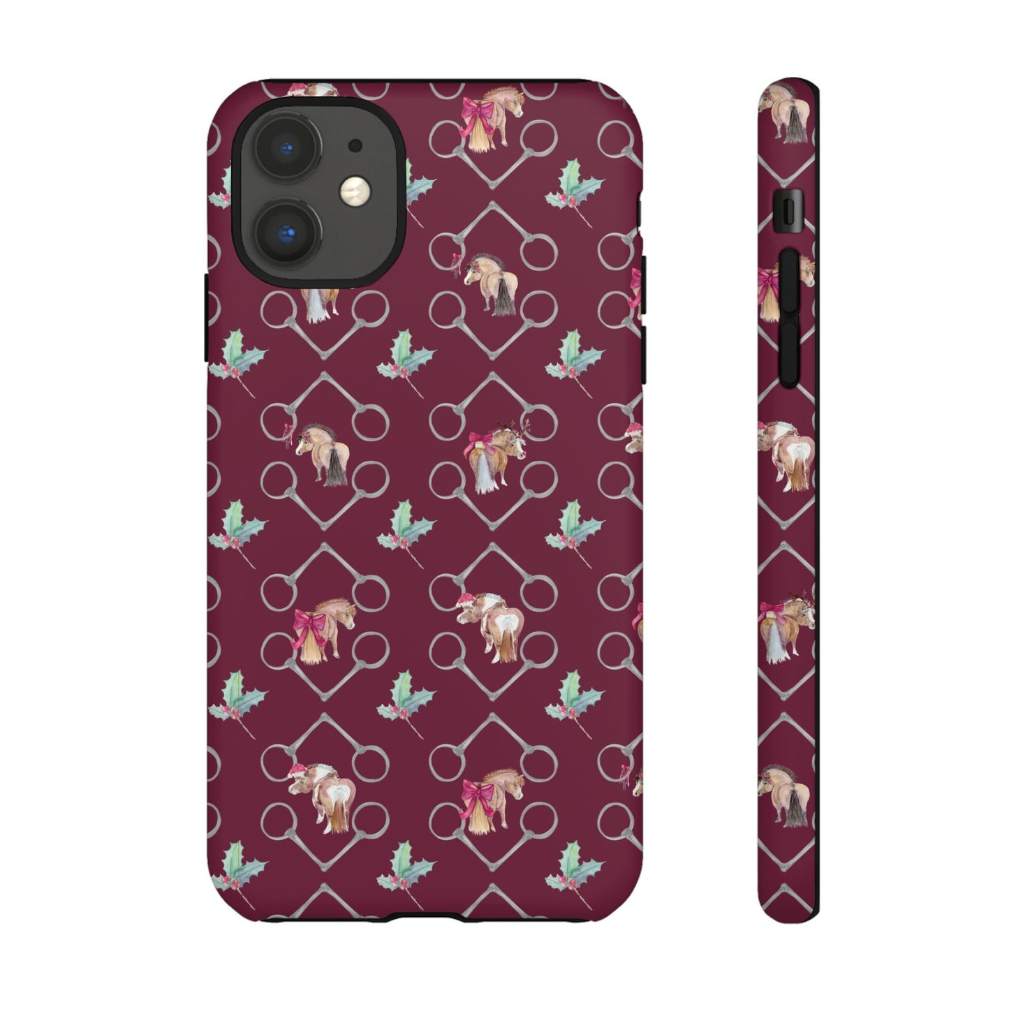 Adorable Little Ponies and Holly in Burgundy Tough Phone Case