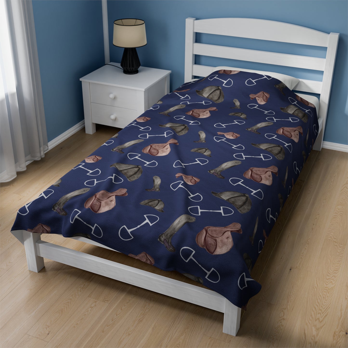 Saddle Up in Navy Velveteen Plush Blanket