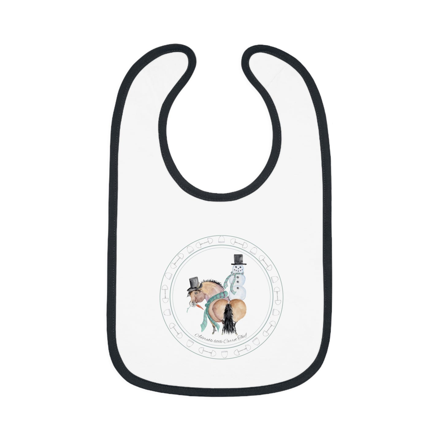 Adorable Naughty Snacker and  Snowman Baby Bib  — Soft Contrast Trim Feeding Bib