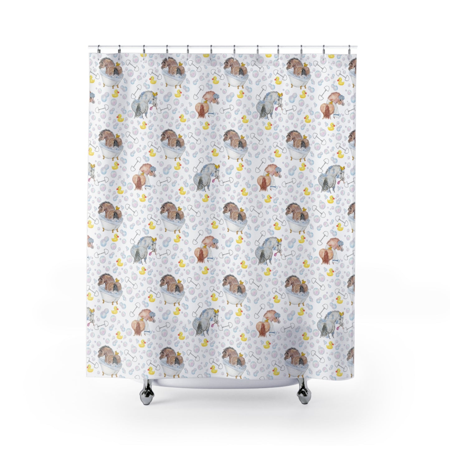 Adorable Ponies Double Bubbles Shower Curtain - White