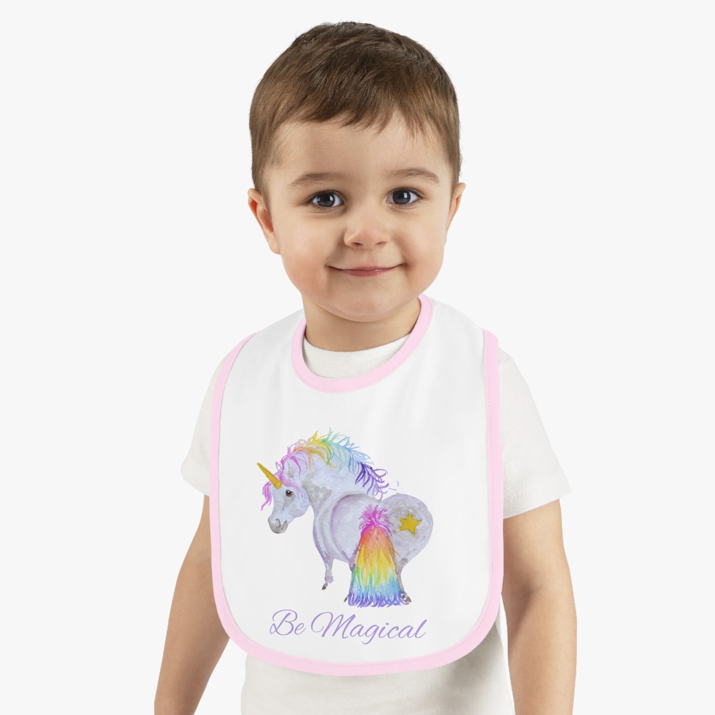 Unicorn 'Be Magical' Baby Bib — Contrast Trim Jersey Bib