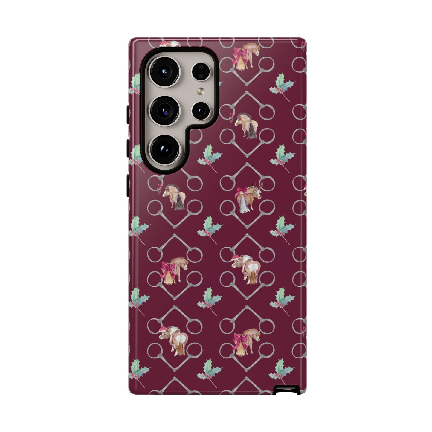 Adorable Little Ponies and Holly in Burgundy Tough Phone Case