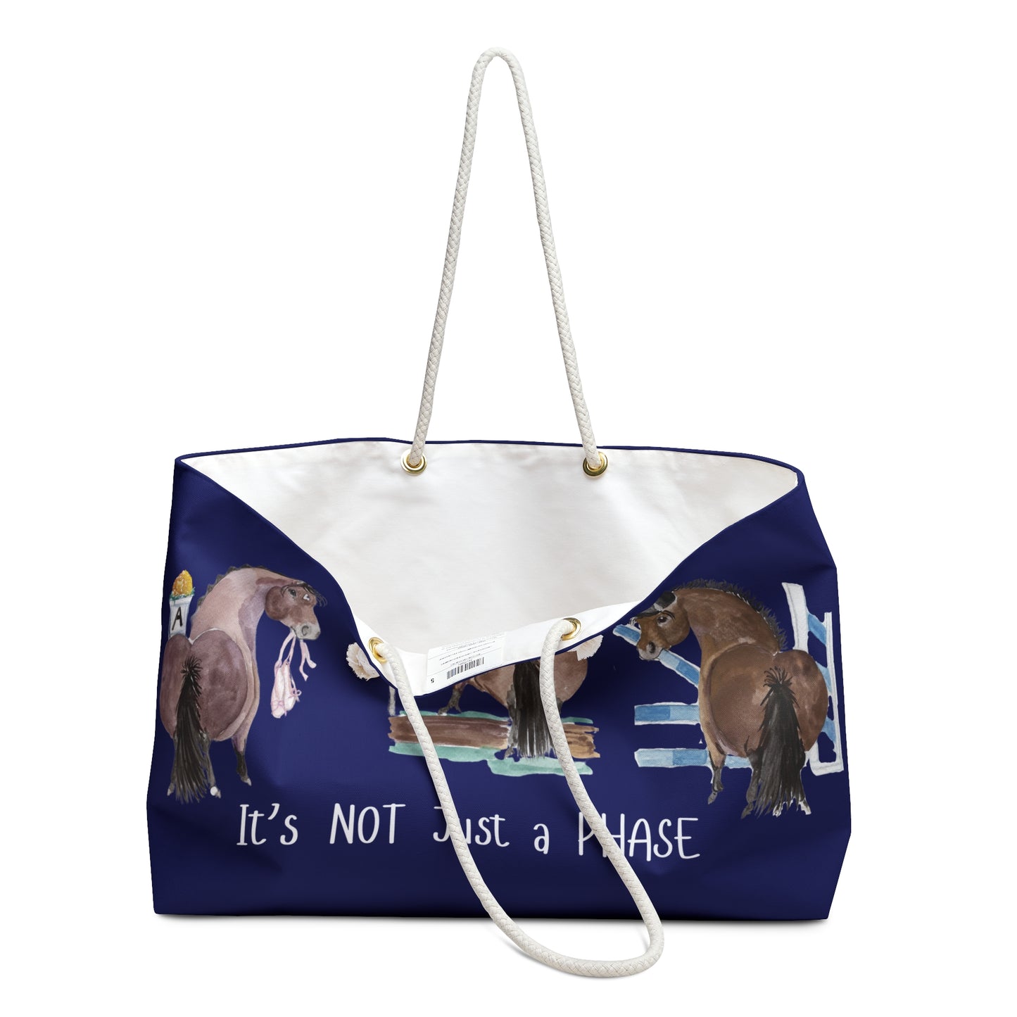Equestrian Weekender Bag -Adorable  "It's NOT Just a PHASE" - Stylish Travel Tote for Horse Lovers- navy