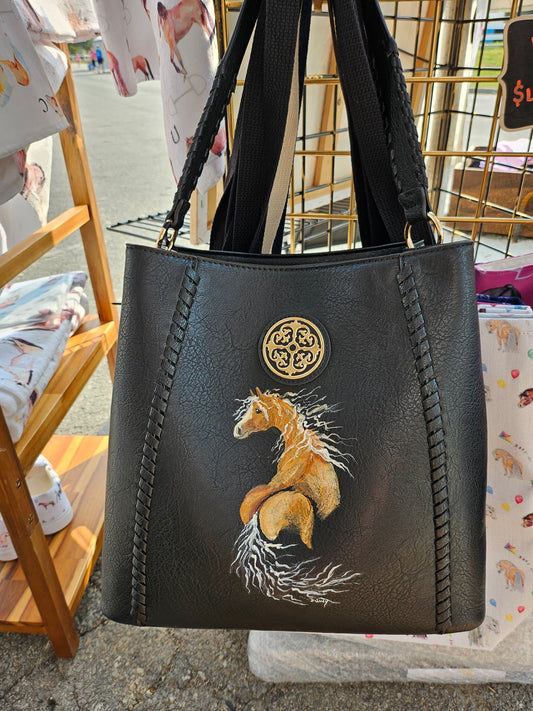 Palomino on Black Hand Painted Bag