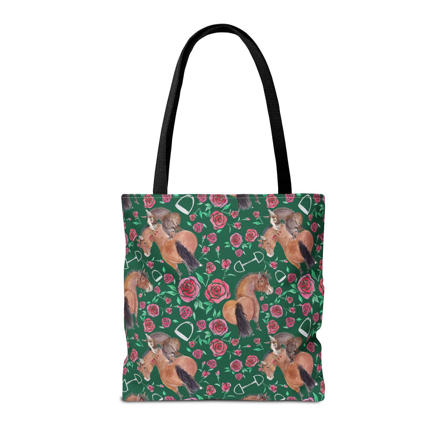 Adorable little Rose and Rico Print Tote Bag - Whimsical Equestrian Design- green