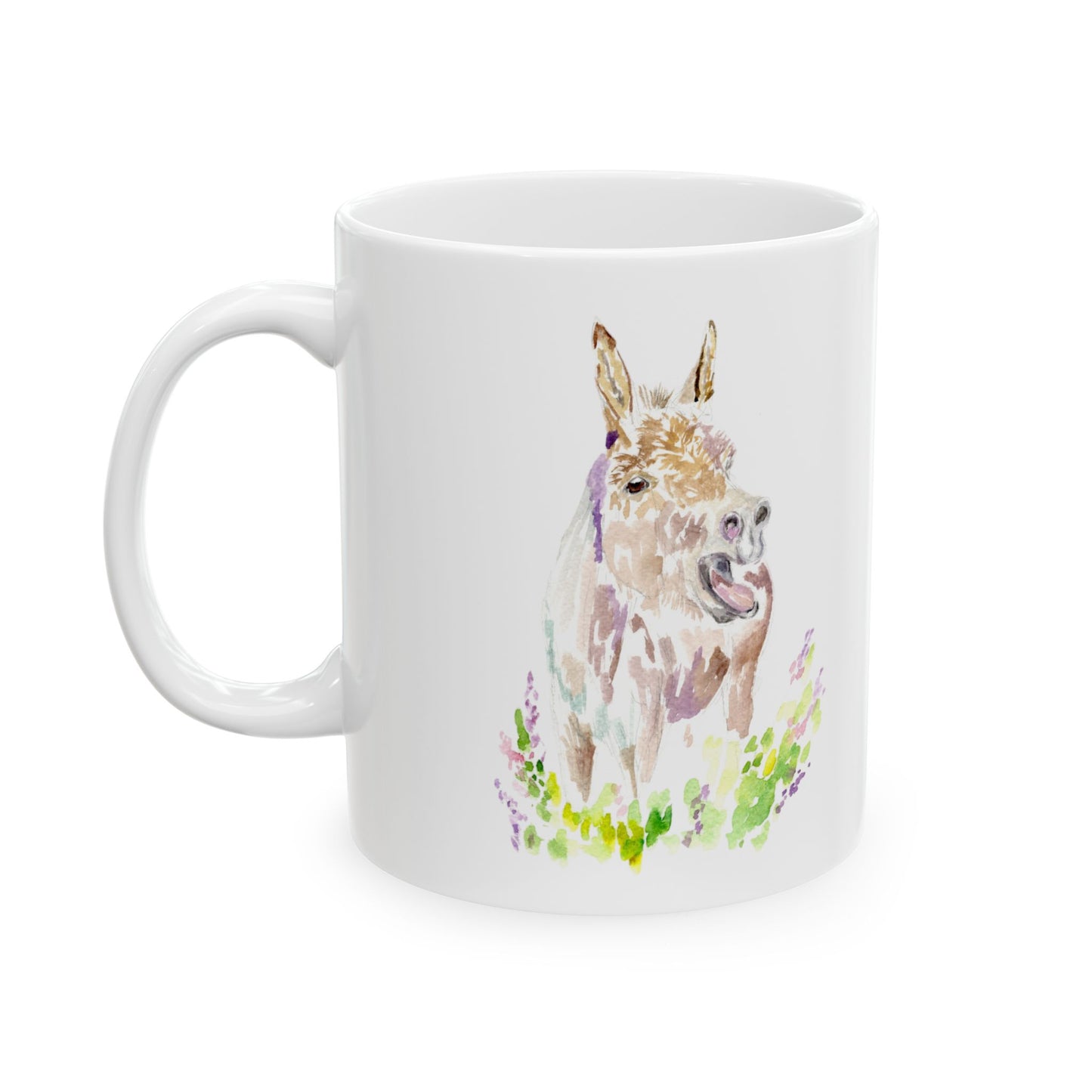 Hay Spring- watercolor Donkey-  Mug