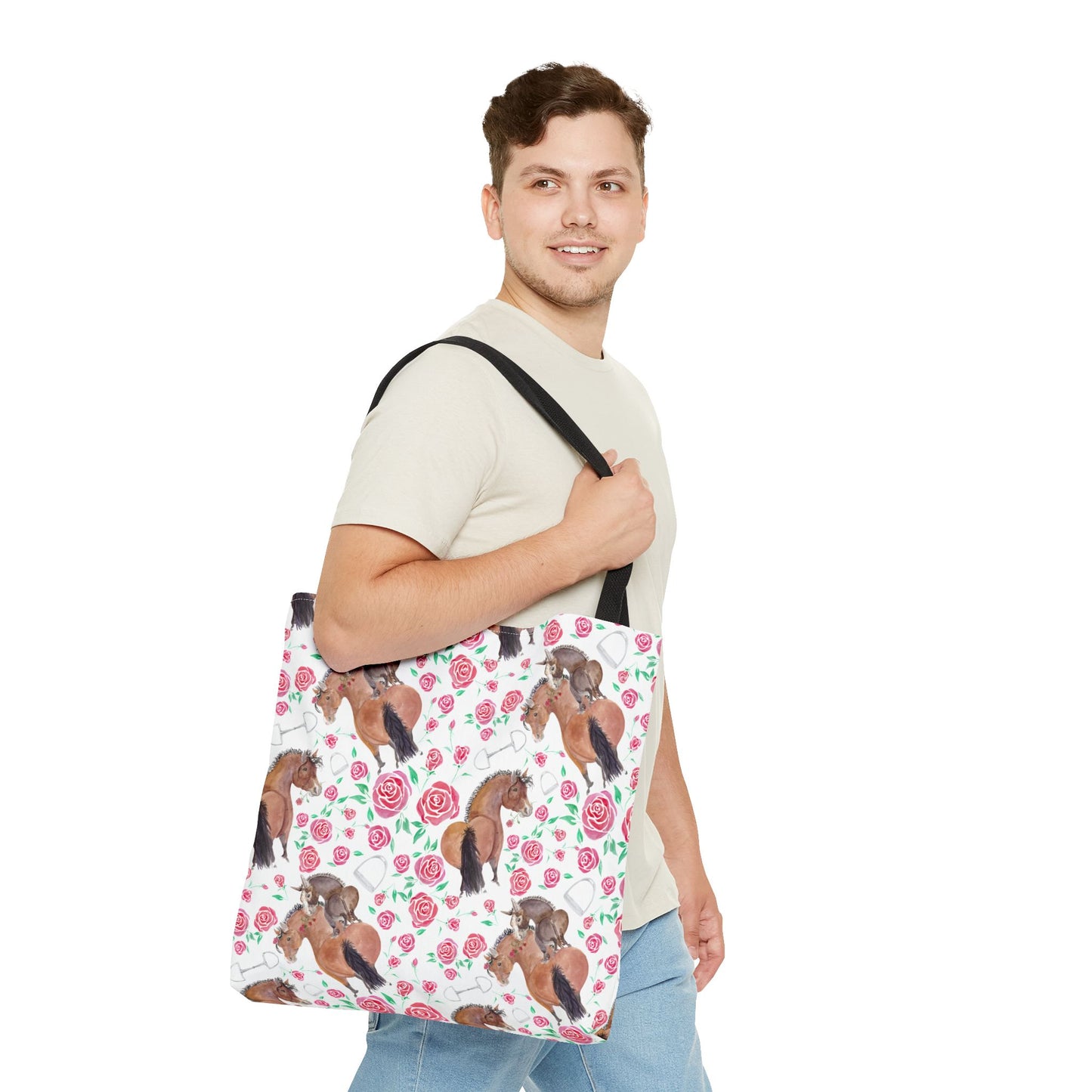 Adorable little Rose and Rico Print Tote Bag - Whimsical Equestrian Design- white