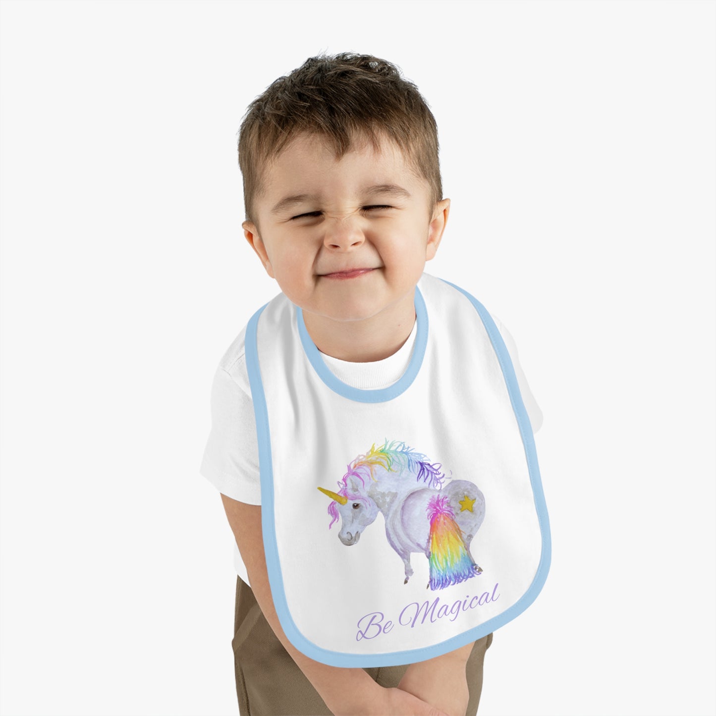 Unicorn 'Be Magical' Baby Bib — Contrast Trim Jersey Bib